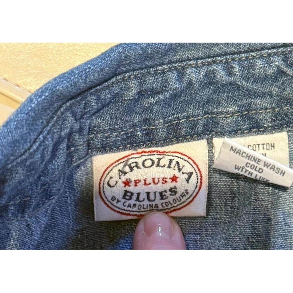 Vtg 90s Carolina Blues Womens Denim Shirt 18W Blue Long Sleeve - Picture 2 of 7